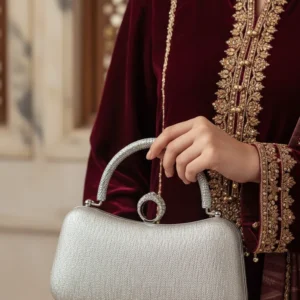 Silver Formal Clutch For Ladies