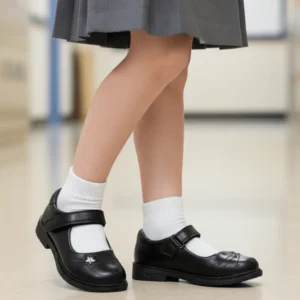 Girls Black Velcro Strap School