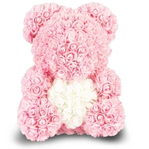 Light Pink Rose Bear with White Heart 40cm