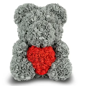 Grey Rose Bear with Red Heart 40cm